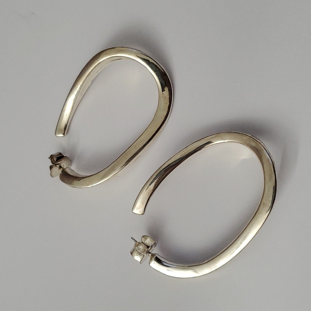 Sterling Silver 925 Extra Large Twisted Half Hopp Earrings